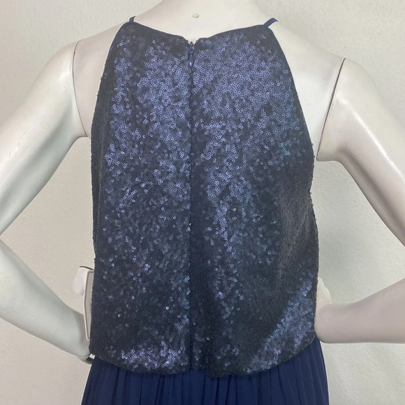 Donna Morgan "NEW" Midnight Blue Hannah Sequin Blouson Maxi Gown Dress Size 10 - Picture 7 of 10